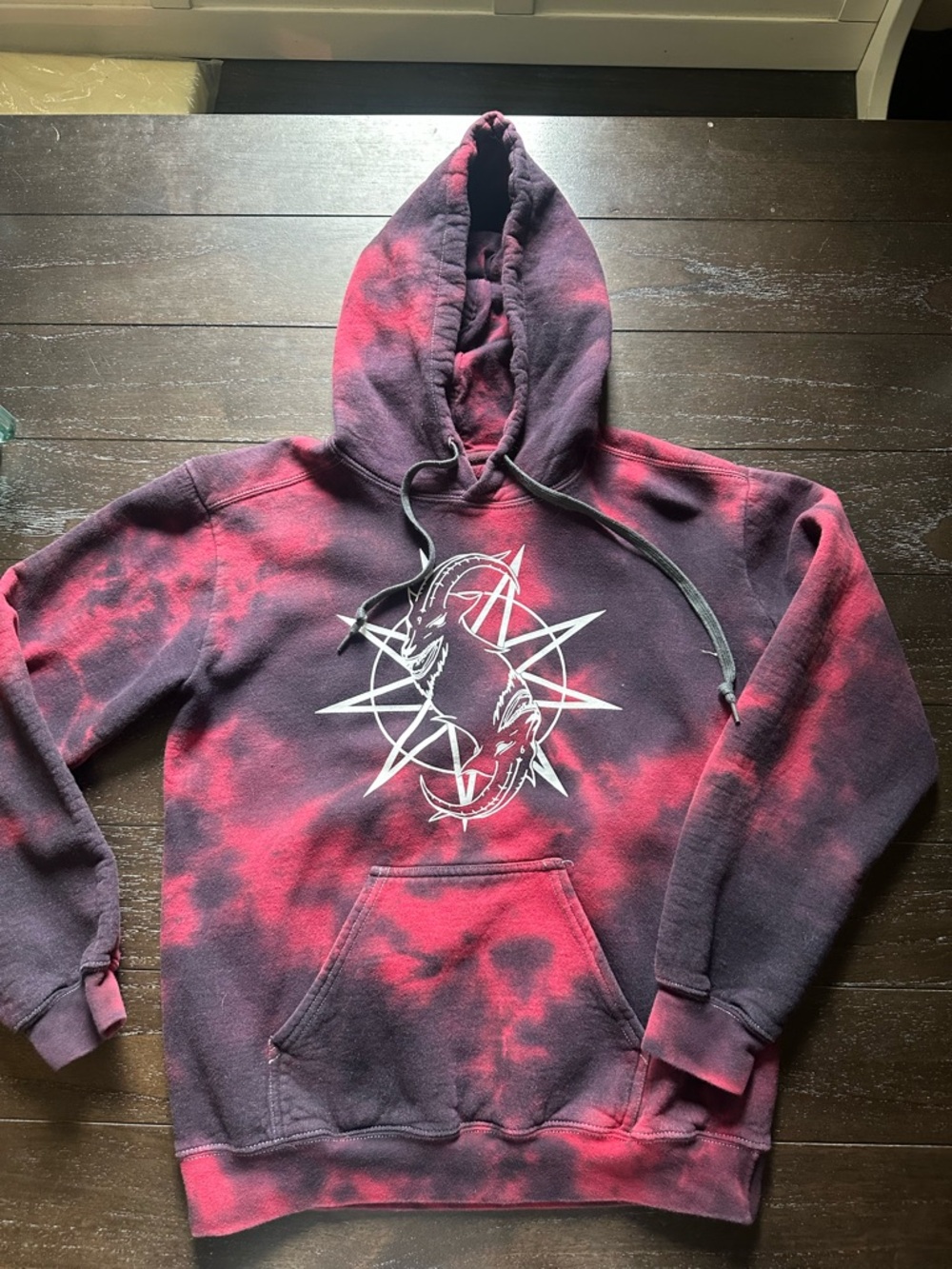 Slipknot Graphic Tie-Dye Pullover Hoodie in Black & Red